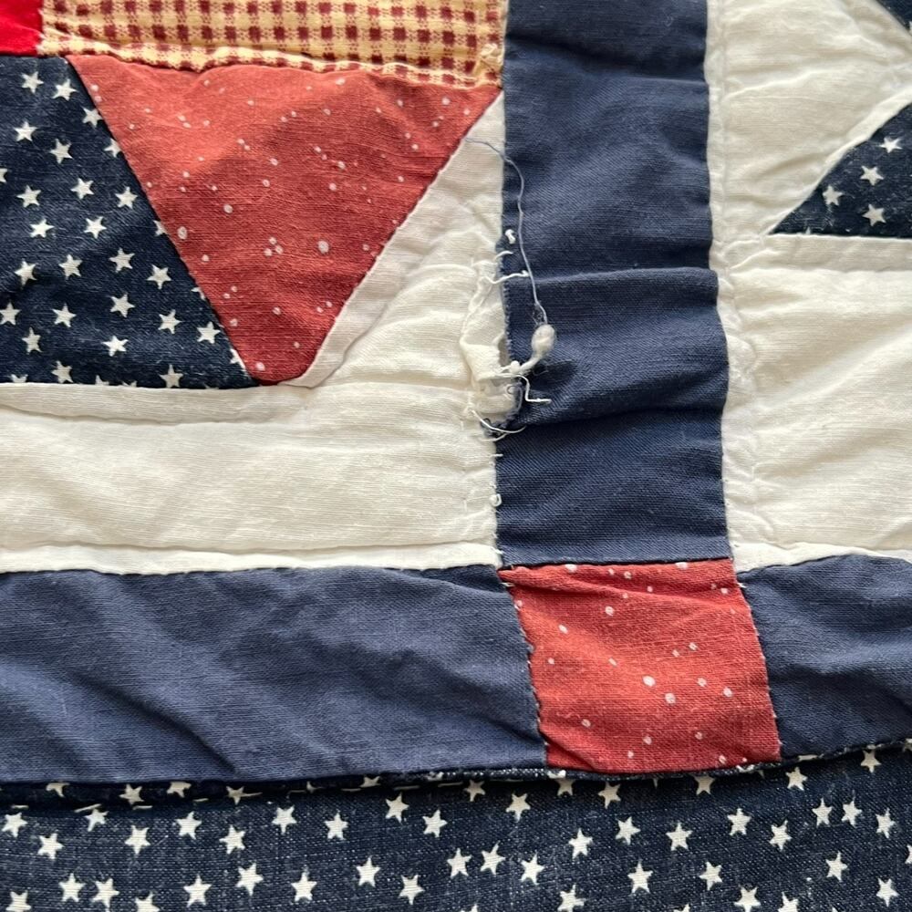 Vintage Americana Handmade Quilt 95 x 98 in Patriotic Cabin Star Patchwork - Picture 9 of 16
